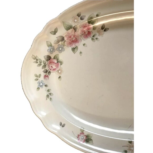 Pfaltzgraff Tea Rose Oval Serving Platter Dish 14.75" x 10.5" Floral Vintage 80s - Picture 2 of 6